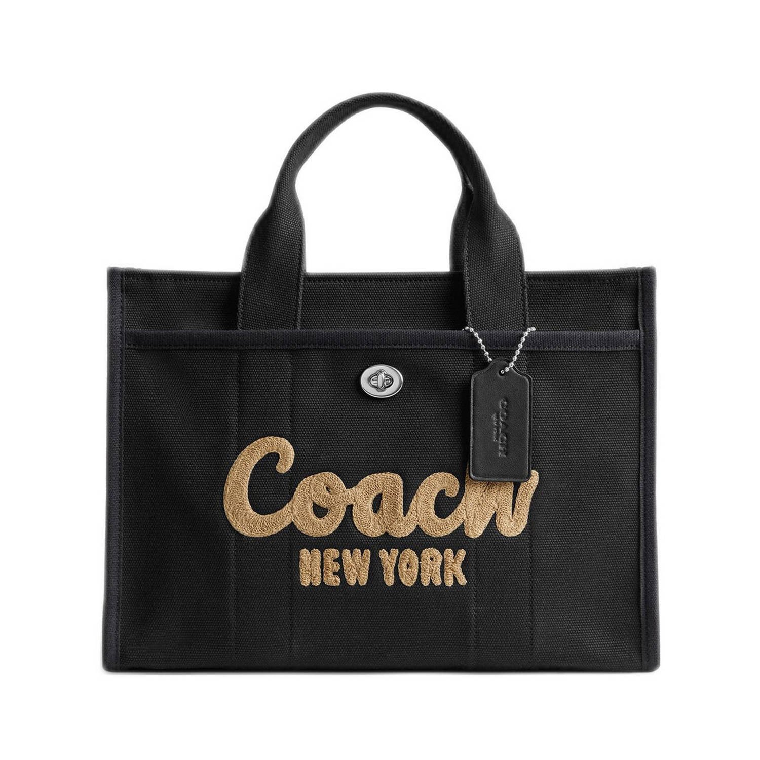 Coach Geborduurd Logo Canvas Cargo Tote Tas Black Dames