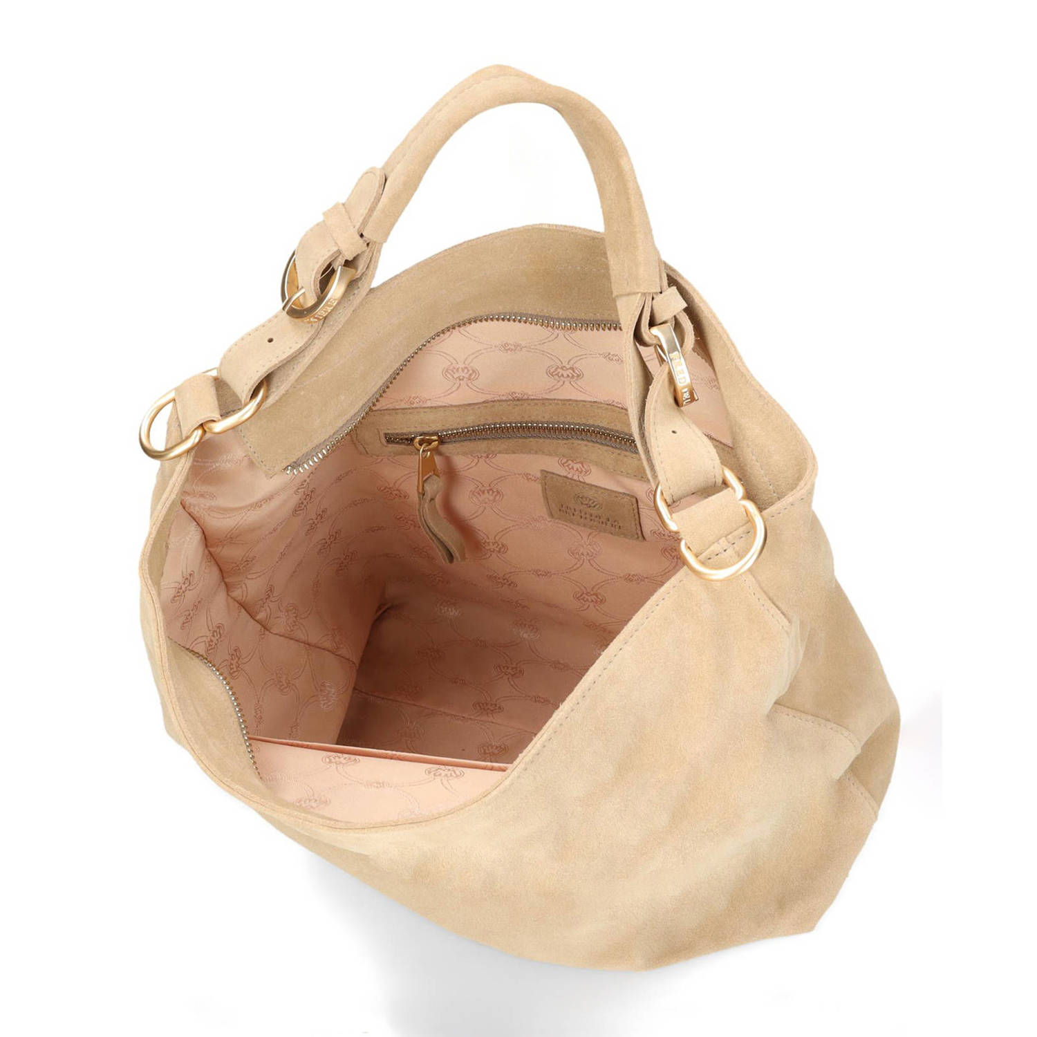 Fred de la Bretoniere suede schoudertas WANDA beige