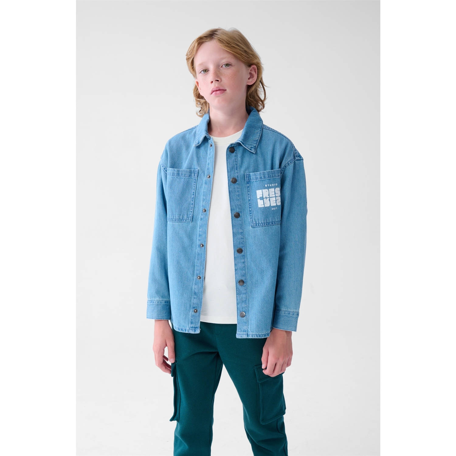 Shoeby denim overhemd met tekst denim blue