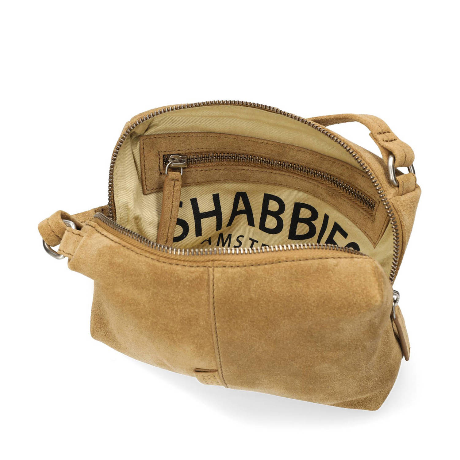 Shabbies Amsterdam suede crossbody tas SAAR cognac