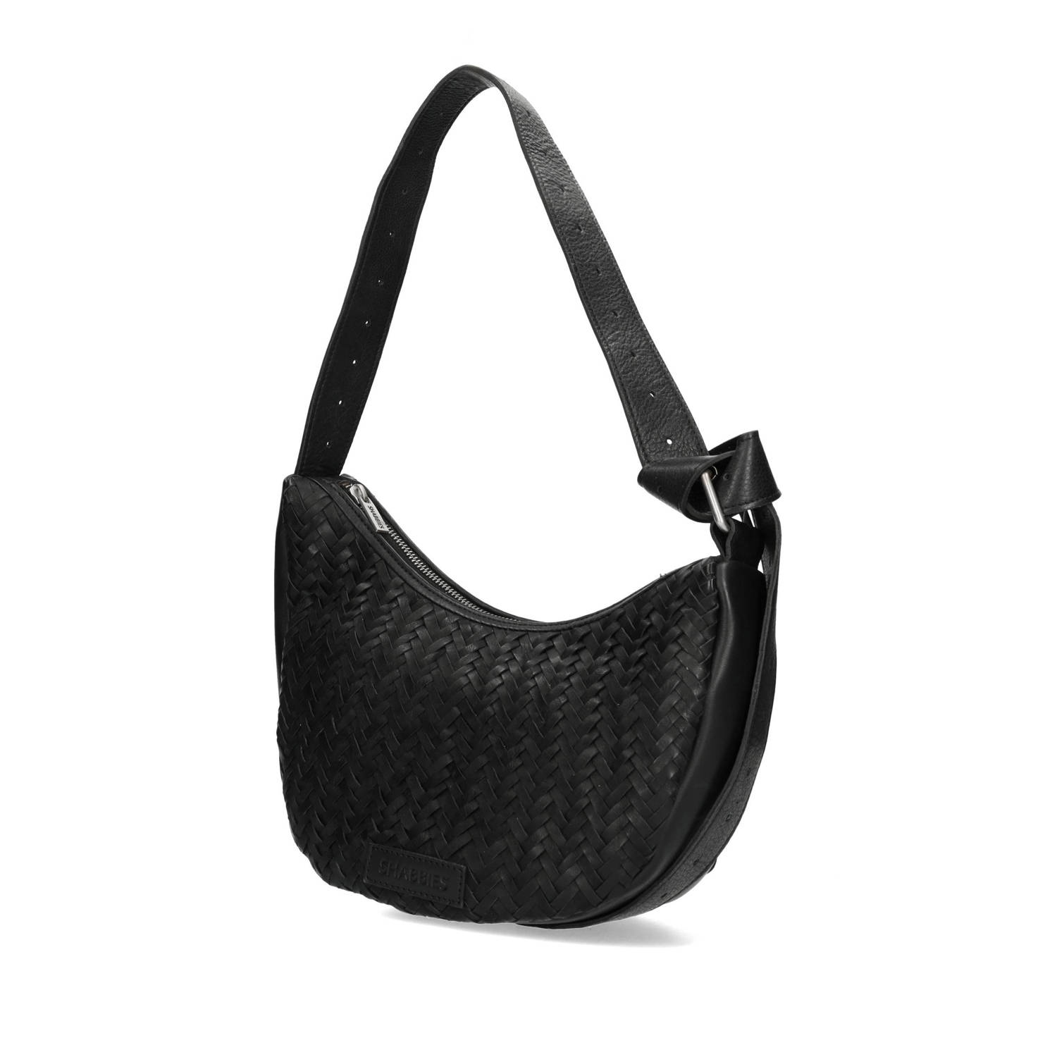 Shabbies Amsterdam leren schoudertas PLATAMINI HERRINGBONE zwart