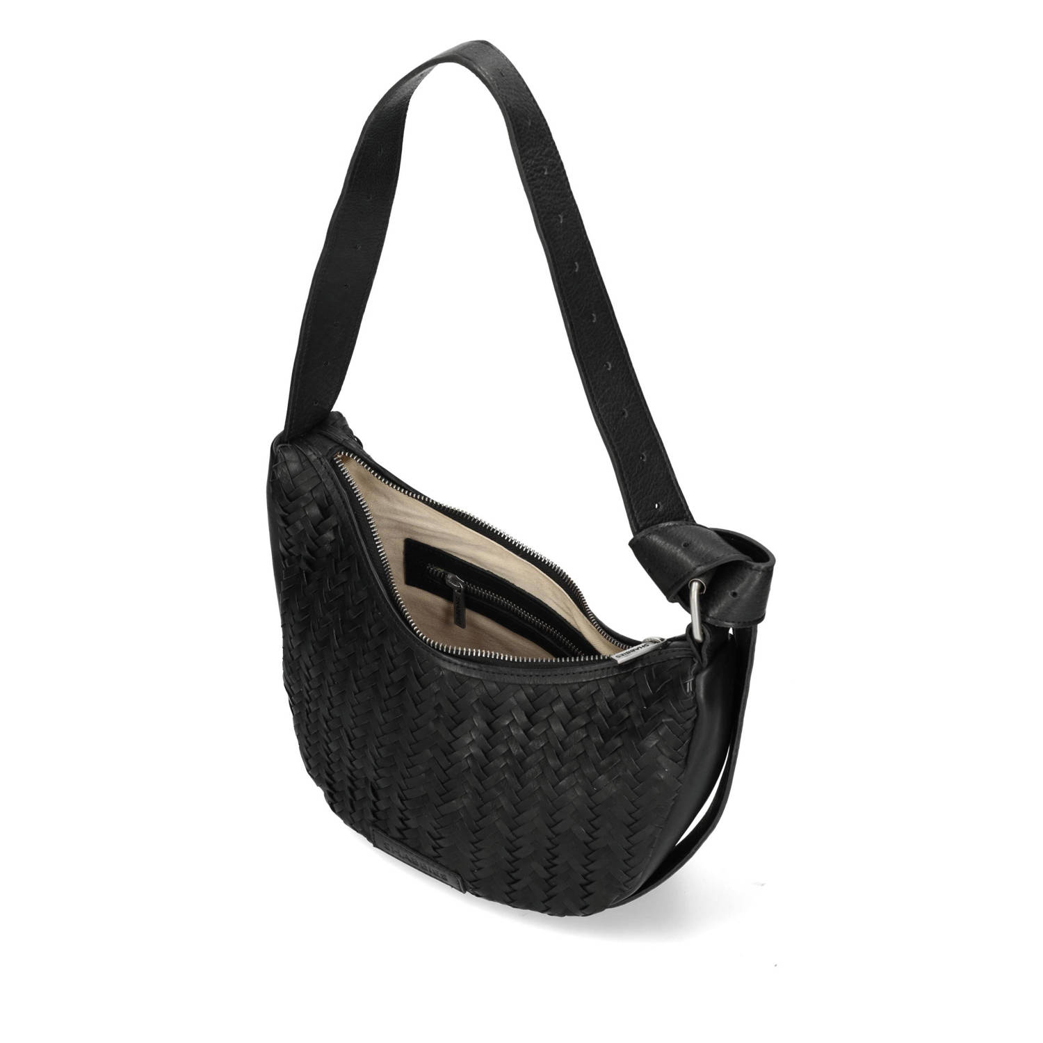 Shabbies Amsterdam leren schoudertas PLATAMINI HERRINGBONE zwart