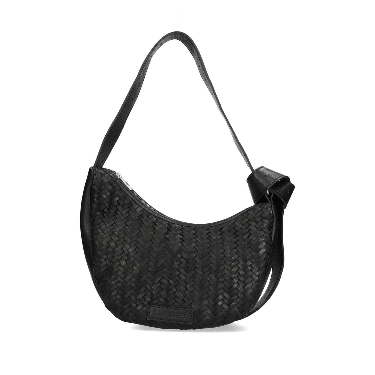 Shabbies Amsterdam leren schoudertas PLATAMINI HERRINGBONE zwart