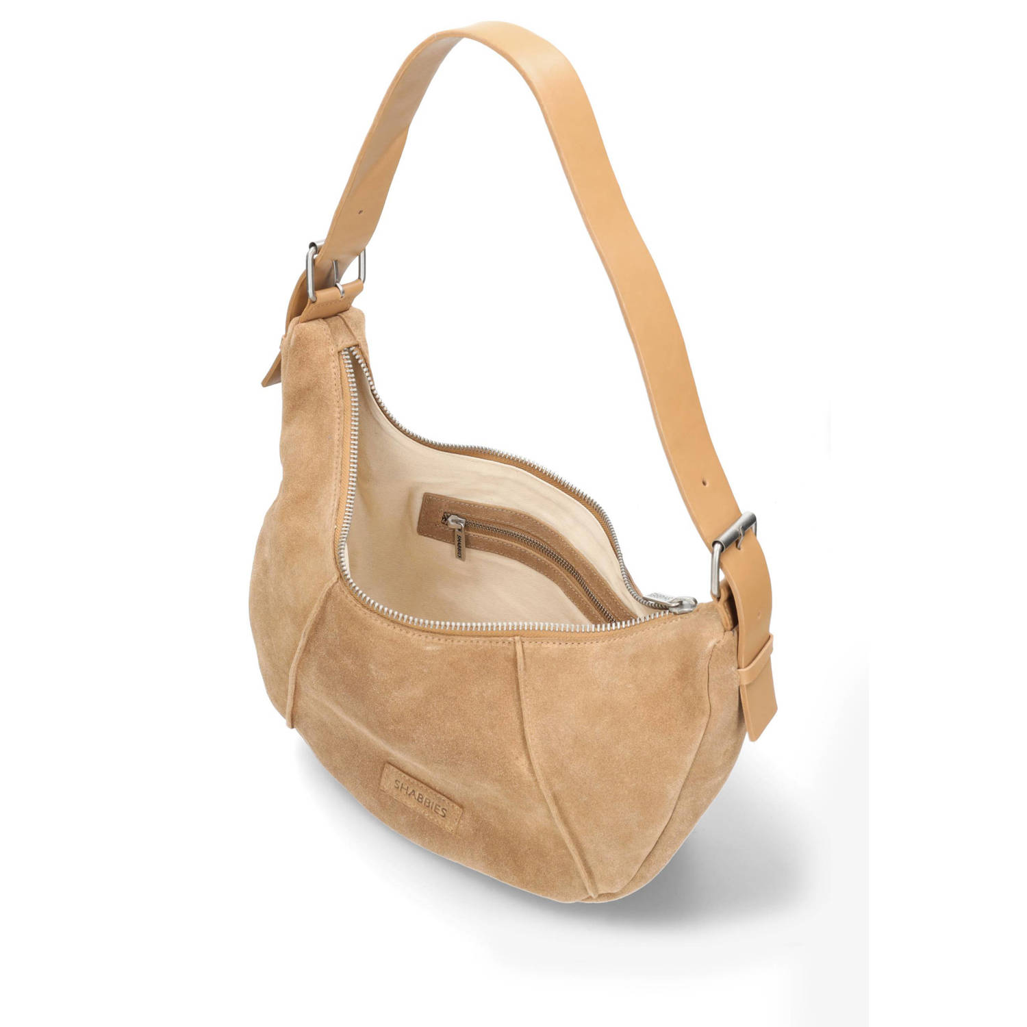 Shabbies Amsterdam suede schoudertas PLATANINO cognac
