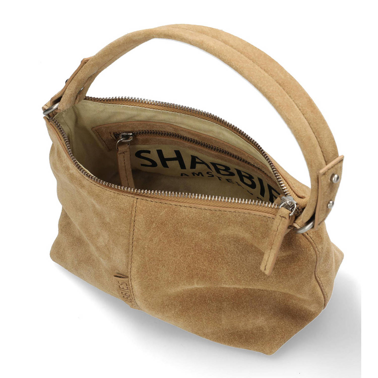 Shabbies Amsterdam suede schoudertas SELENA cognac