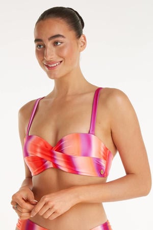 voorgevormde strapless bandeau bikinitop roze/rood/paars