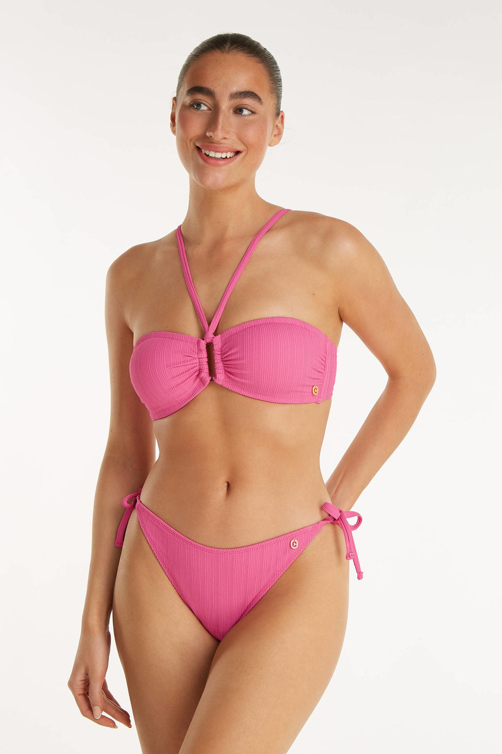 ten Cate Beach TC WOW voorgevormde strapless bandeau bikinitop met textuur roze