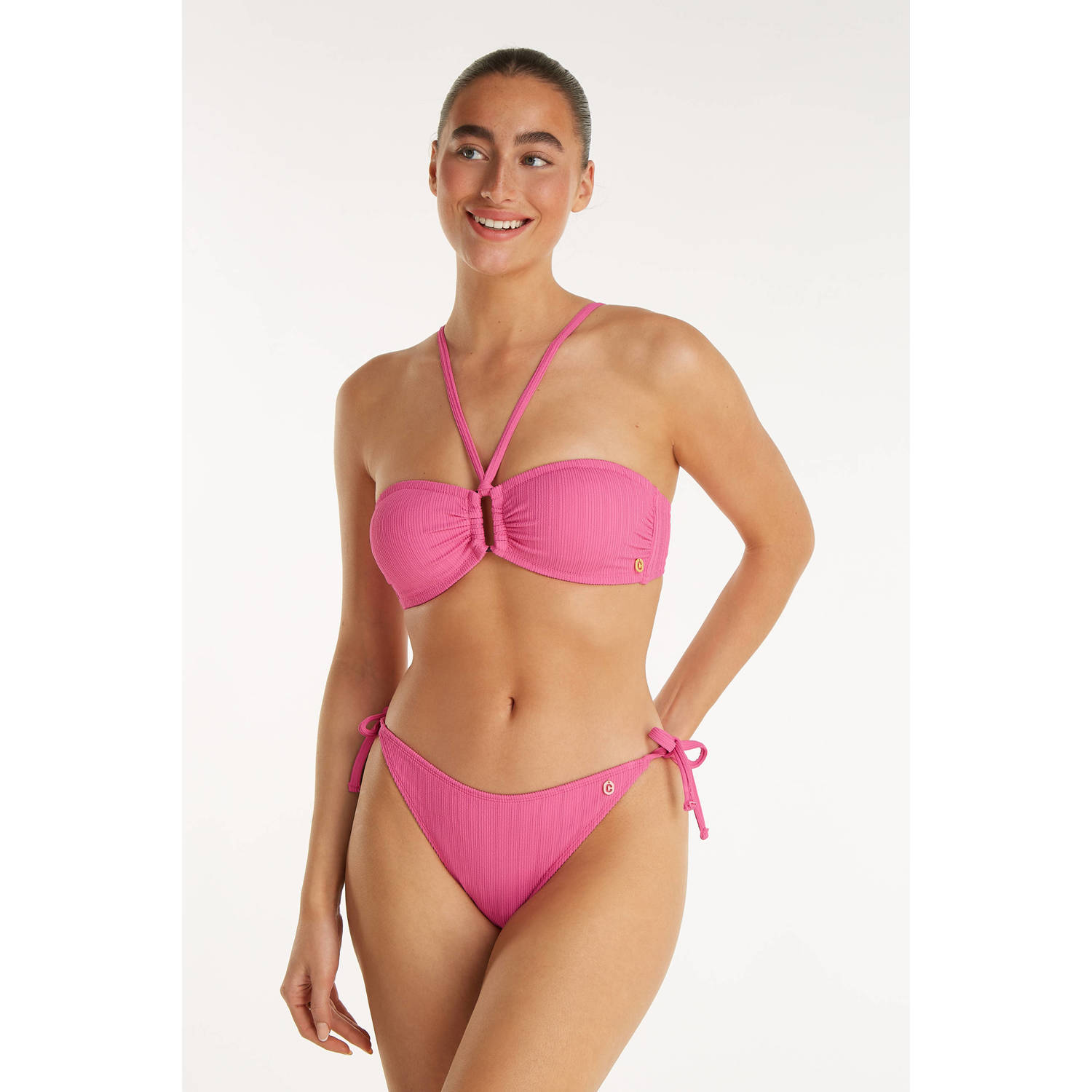 ten Cate Beach TC WOW voorgevormde strapless bandeau bikinitop met textuur roze