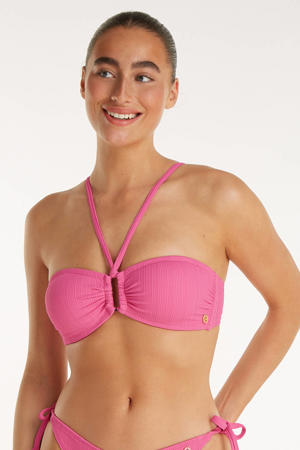voorgevormde strapless bandeau bikinitop met textuur roze