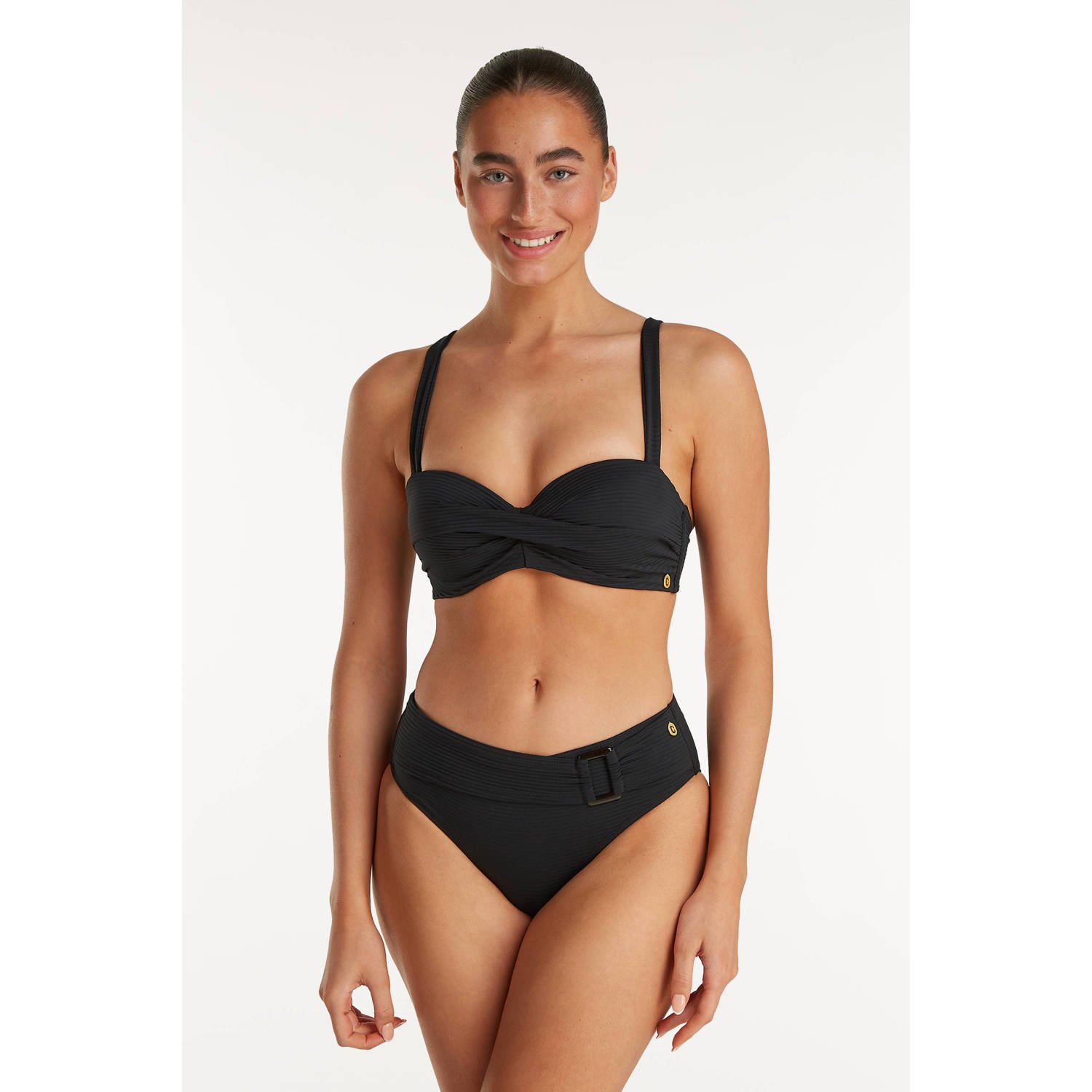 Ten Cate Beach TC WOW high waist bikinibroekje met ribstructuur zwart