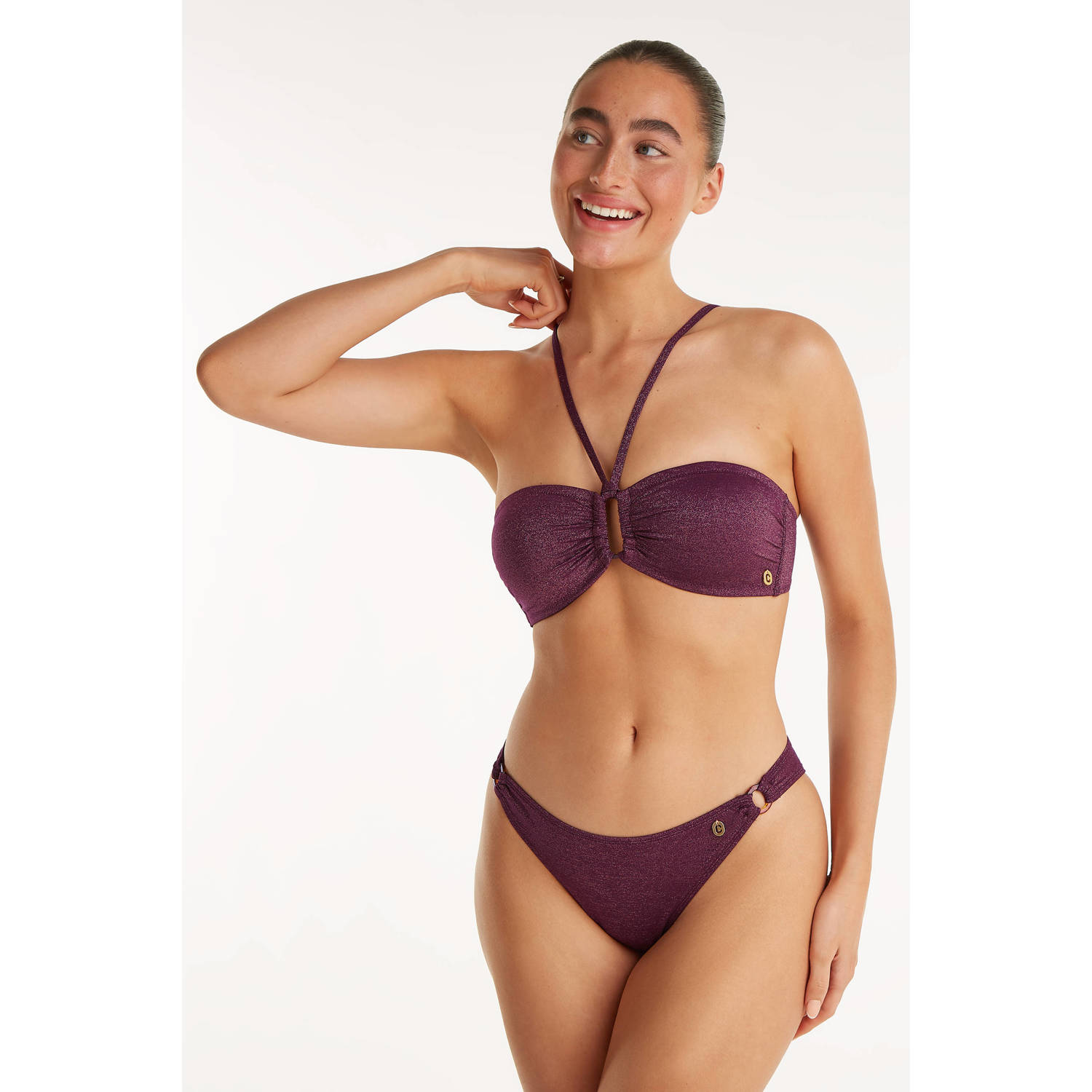 Ten Cate Beach TC WOW voorgevormde strapless bandeau bikinitop met lurex donkerrood