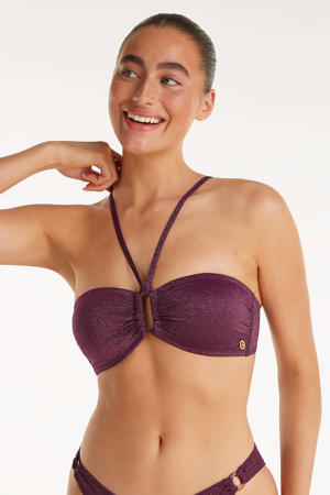 voorgevormde strapless bandeau bikinitop met lurex donkerrood