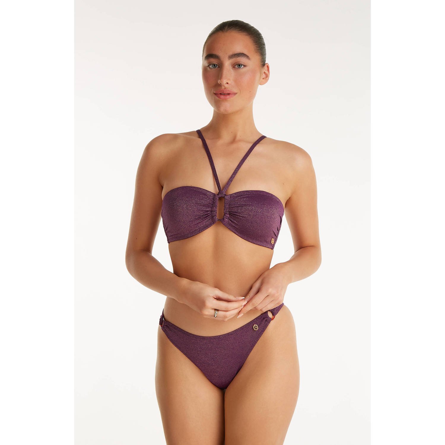 Ten Cate Beach TC WOW high leg bikinibroekje met lurex donkerrood