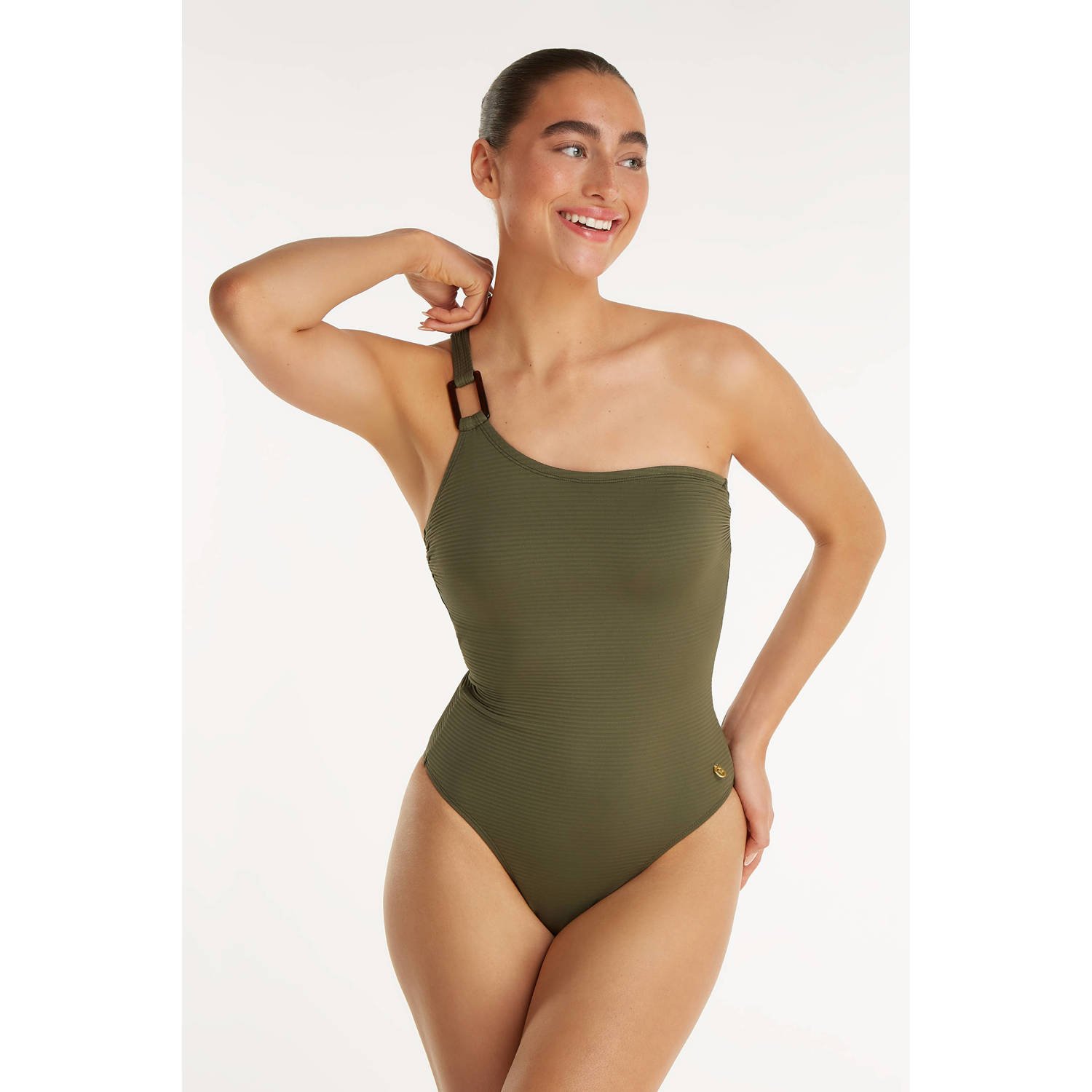 Ten Cate Beach TC WOW one shoulder badpak met ribstructuur groen