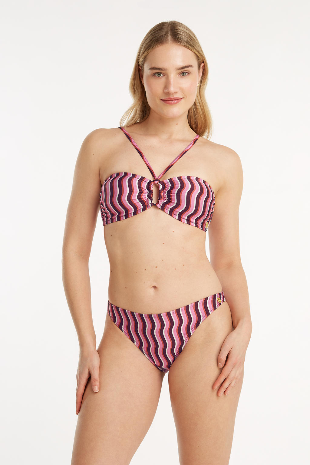 ten Cate Beach TC WOW voorgevormde strapless bandeau bikinitop roze/wit/bruin