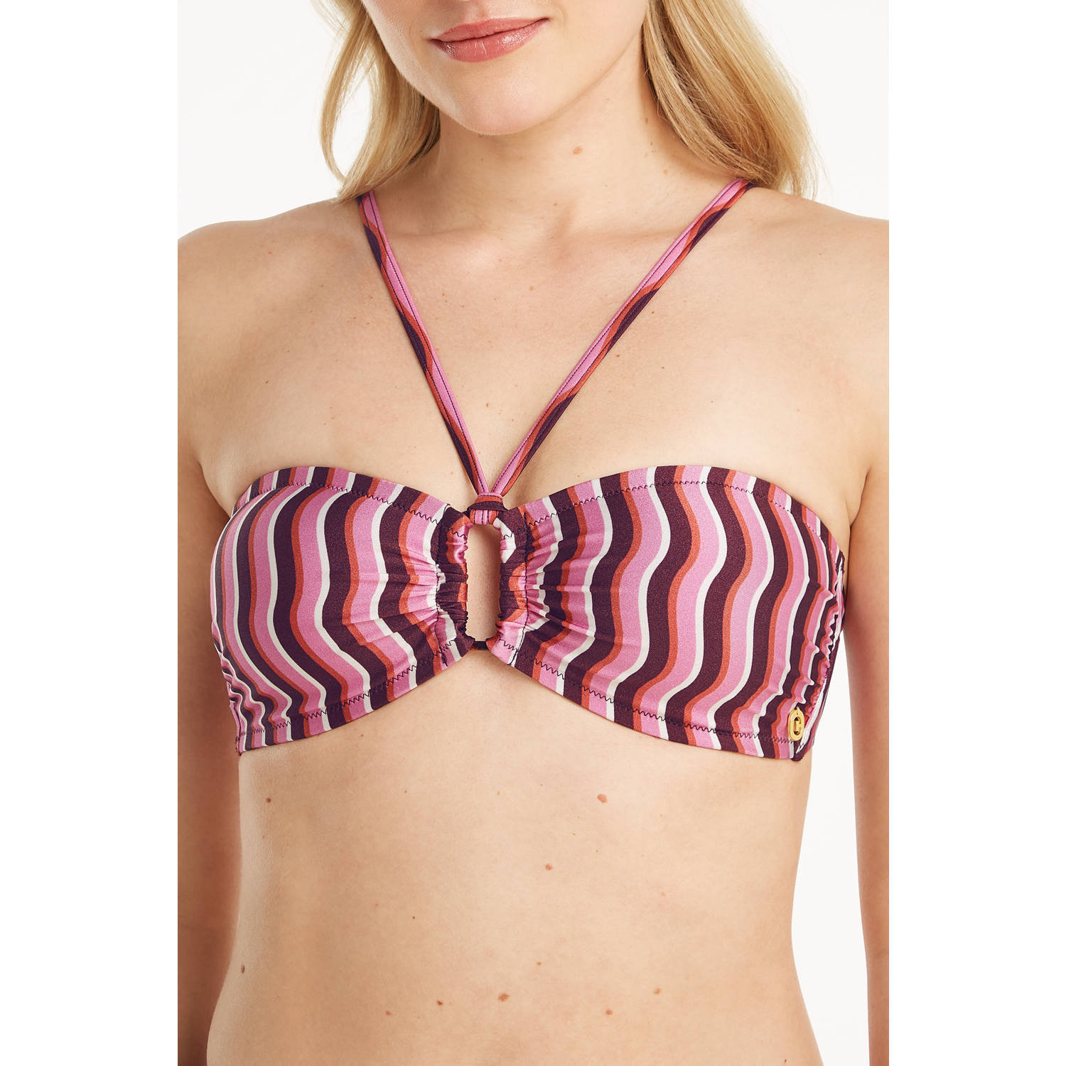 ten Cate Beach TC WOW voorgevormde strapless bandeau bikinitop roze wit bruin