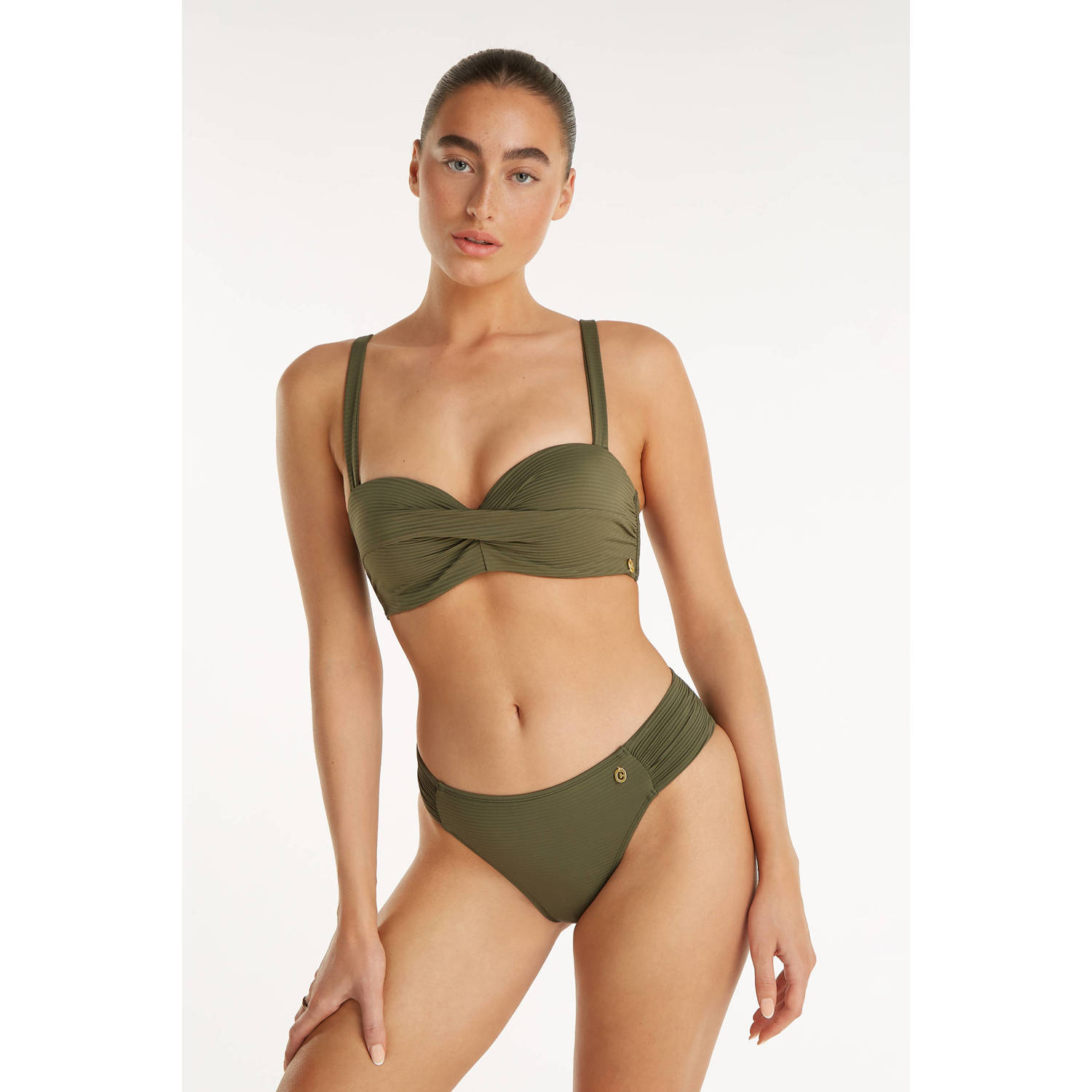 ten Cate Beach TC WOW voorgevormde strapless bandeau bikinitop met ribstructuur groen