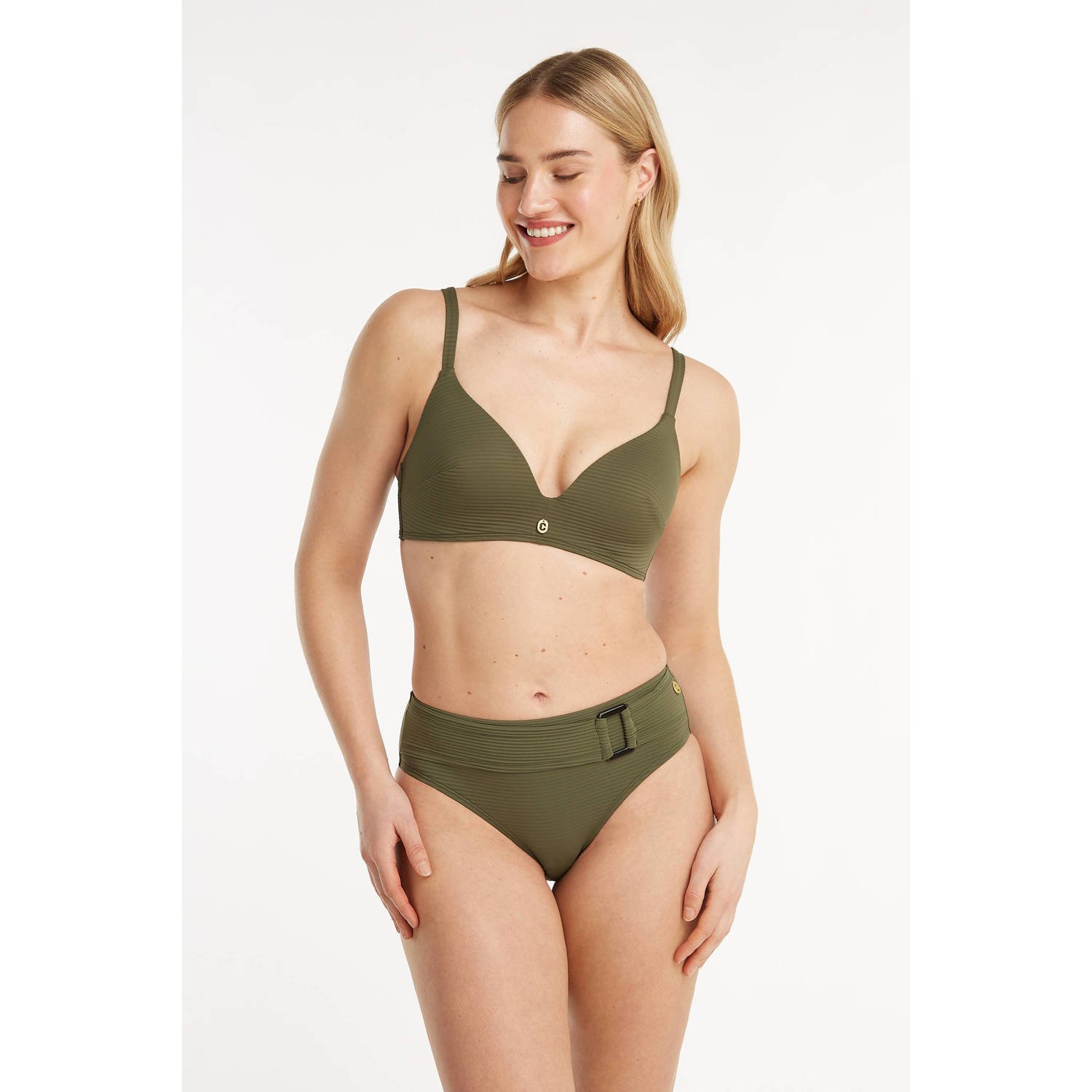 Ten Cate Beach TC WOW high waist bikinibroekje met ribstructuur groen