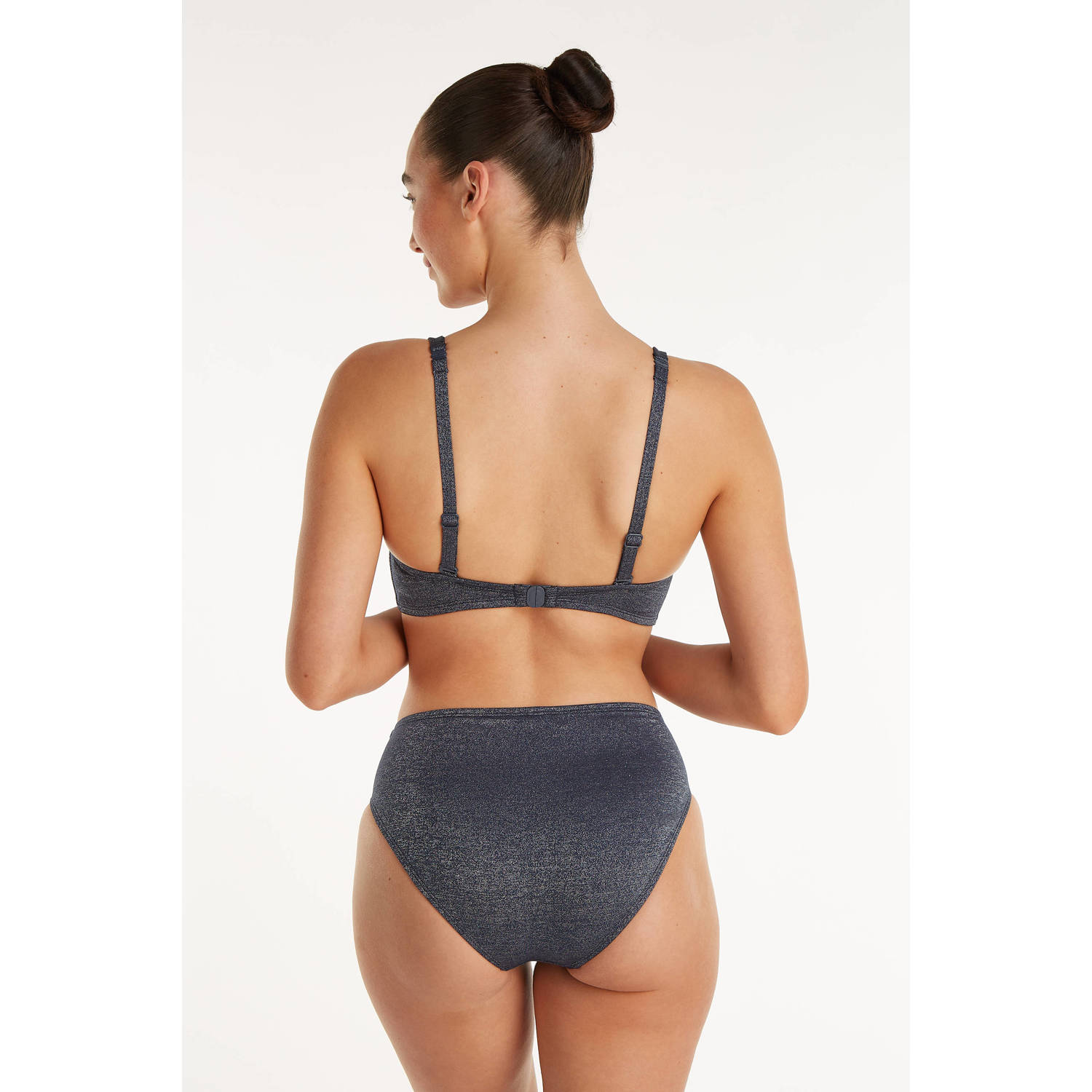 ten Cate Beach TC WOW voorgevormde strapless bandeau bikinitop met lurex donkerblauw