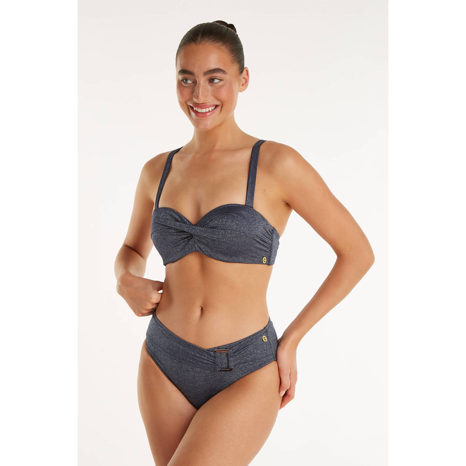 Ten Cate Beach TC WOW voorgevormde strapless bandeau bikinitop met lurex donkerblauw