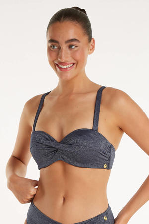 voorgevormde strapless bandeau bikinitop met lurex donkerblauw