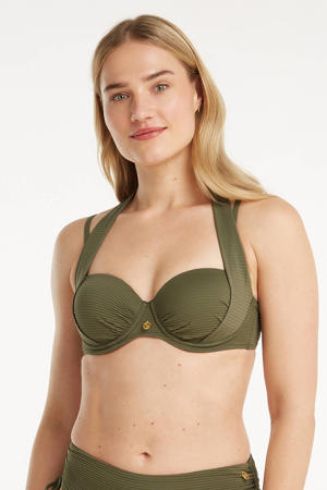 voorgevormde beugel bikinitop met ribstructuur groen