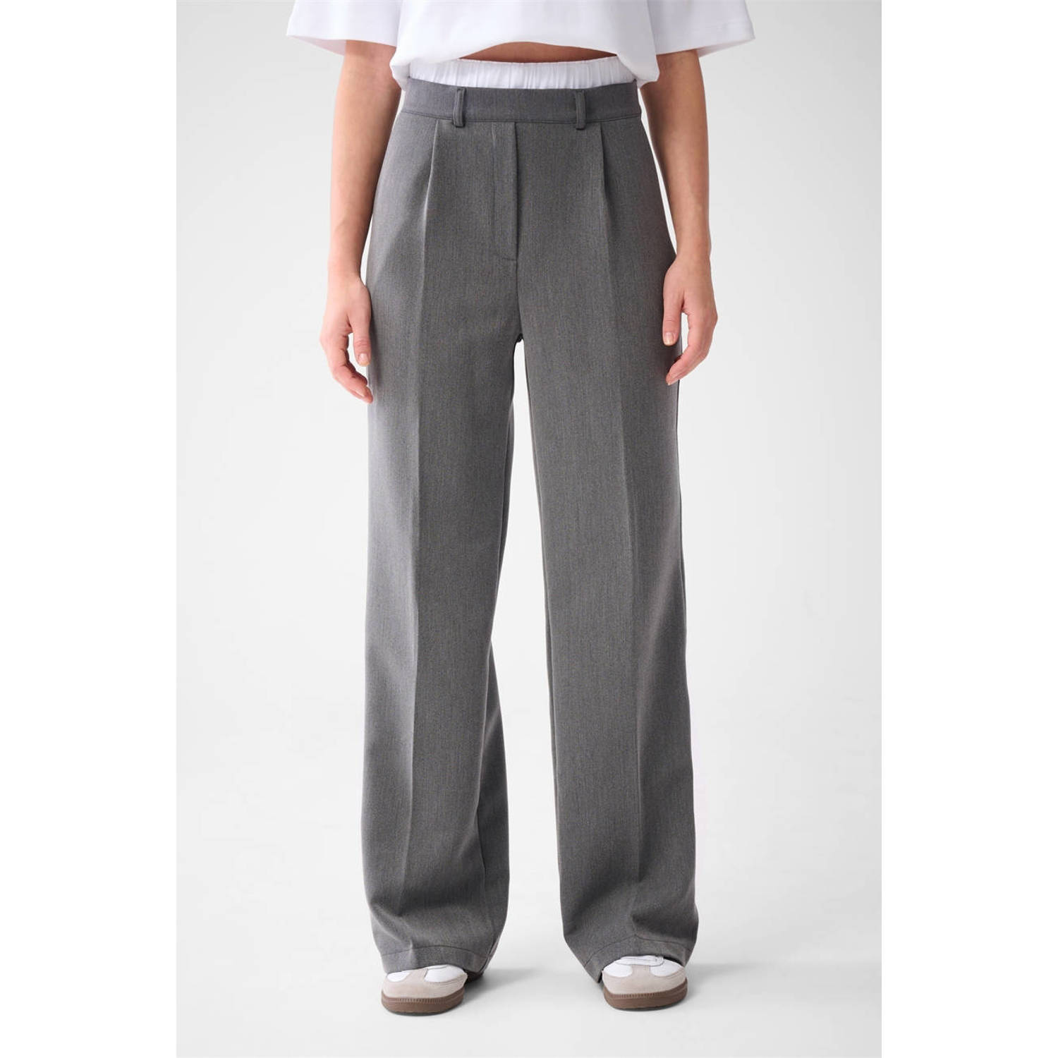Shoeby high waist wide leg pantalon grijs