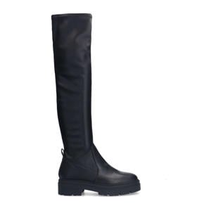 leren overknee laarzen zwart