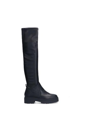 leren overknee laarzen zwart