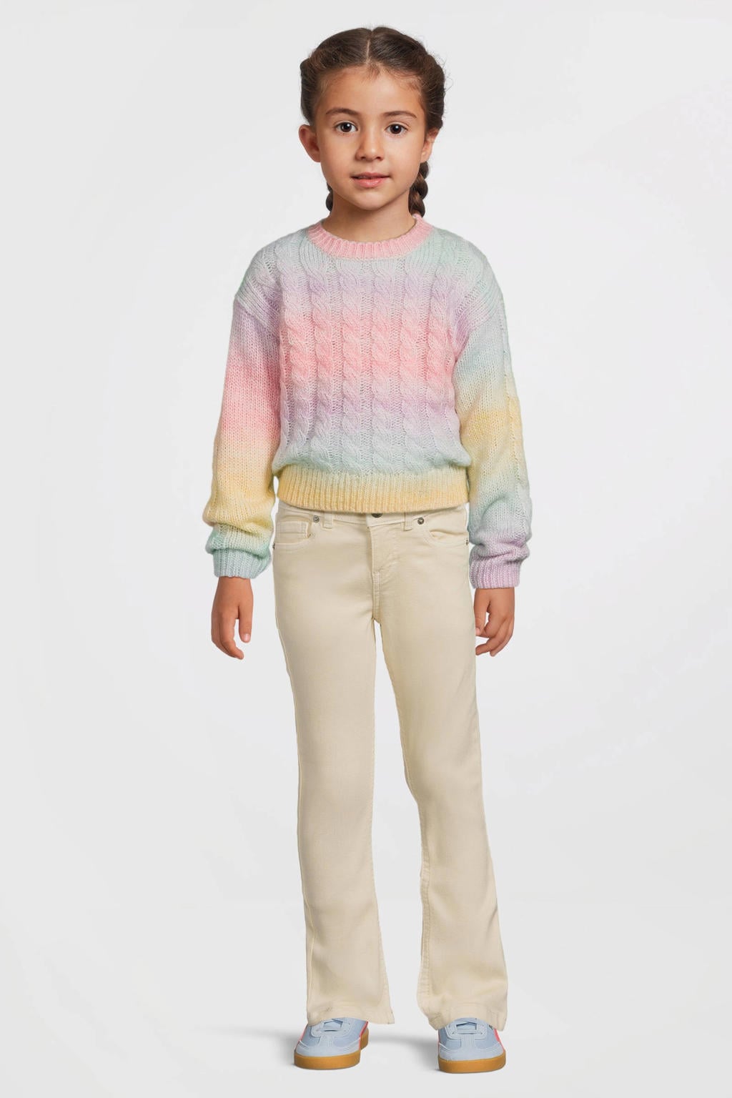 Ecru meisjes Anytime flared jeans van katoen met regular waist, rits- en knoopsluiting en effen
