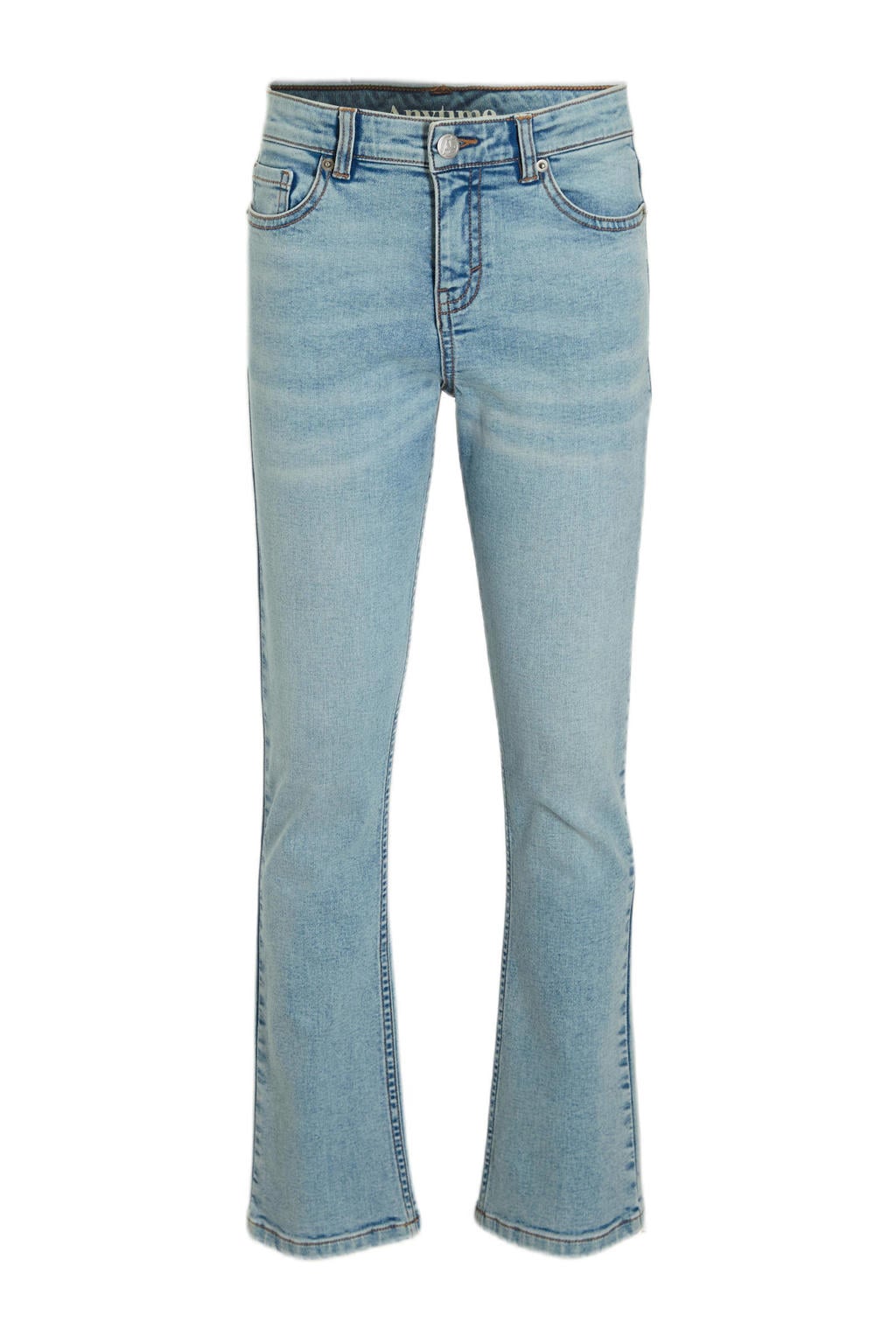 Light blue denim meisjes Anytime flared jeans bleached van katoen met regular waist, rits- en knoopsluiting en effen