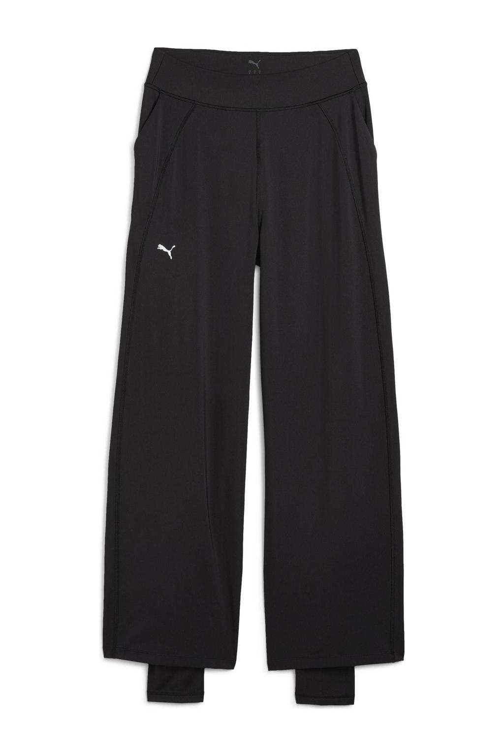 Zwarte dames Puma sportbroek Modest van polyester met loose fit, high waist, elastische tailleband en effen