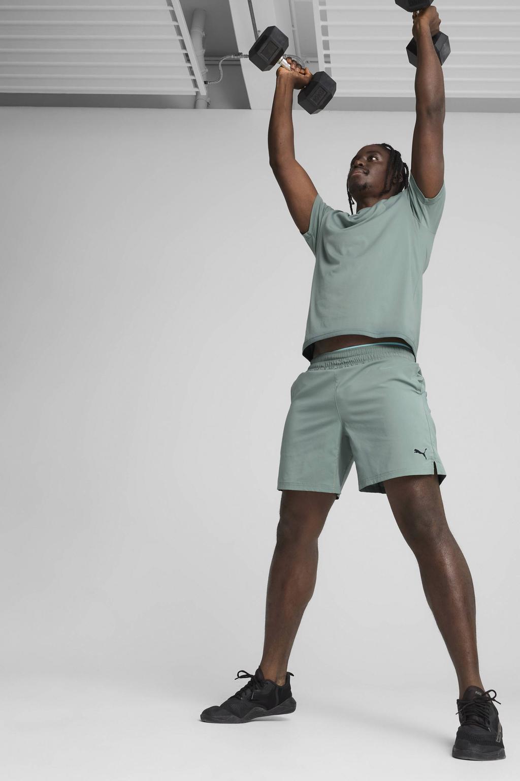 Groene heren Puma sportshort TAD Essentials van polyester met regular fit, elastische tailleband met koord en effen