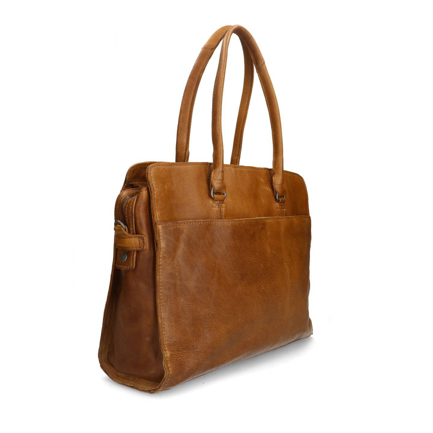 Manfield 16.4 leren laptoptas cognac