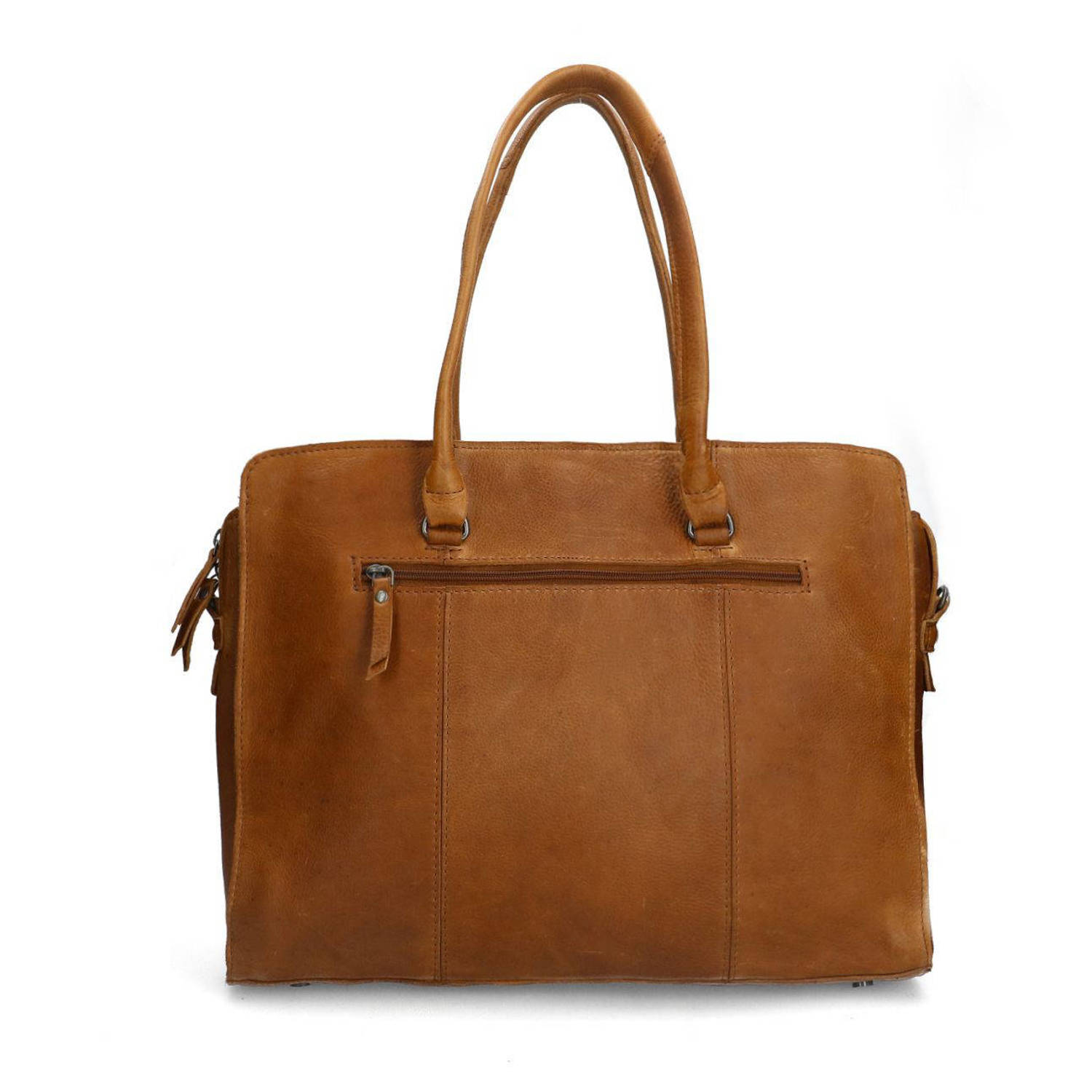 Manfield 16.4 leren laptoptas cognac