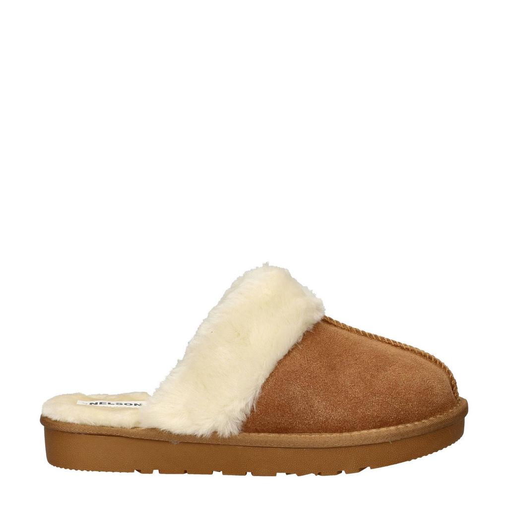 Cognackleurige dames Nelson Home suède pantoffels
