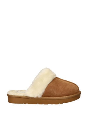 suède pantoffels cognac