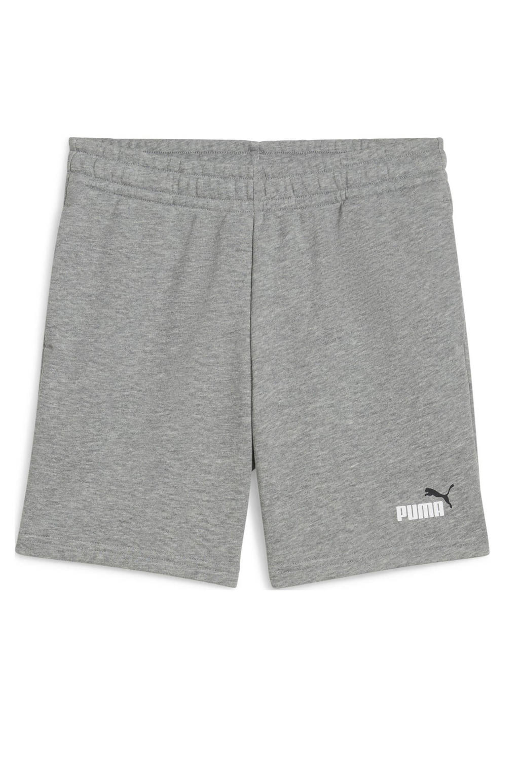 Grijze jongens en meisjes Puma short Essential van katoen met regular fit, elastische tailleband met koord en effen