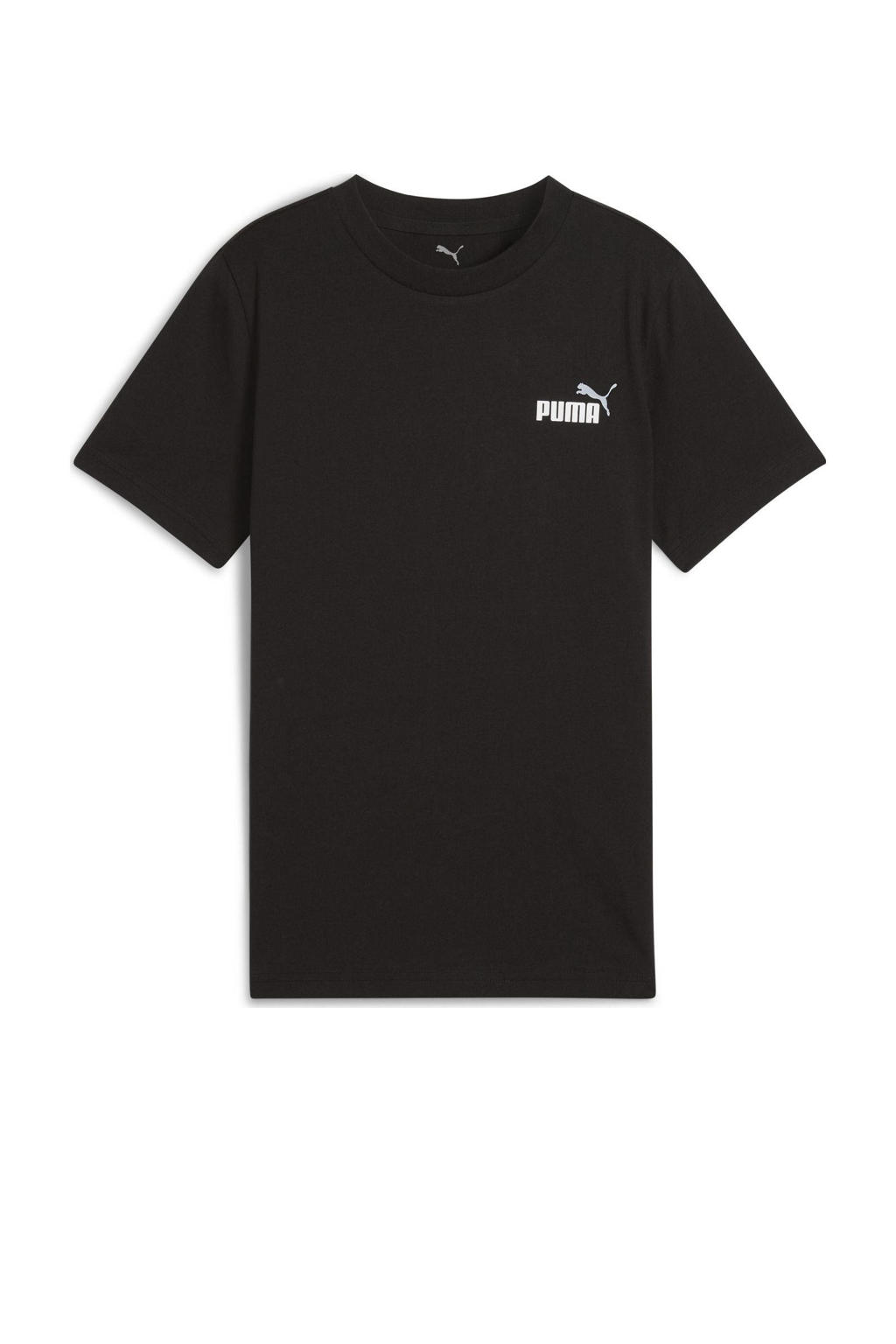 Zwarte jongens en meisjes Puma T-shirt van katoen met korte mouwen en ronde hals