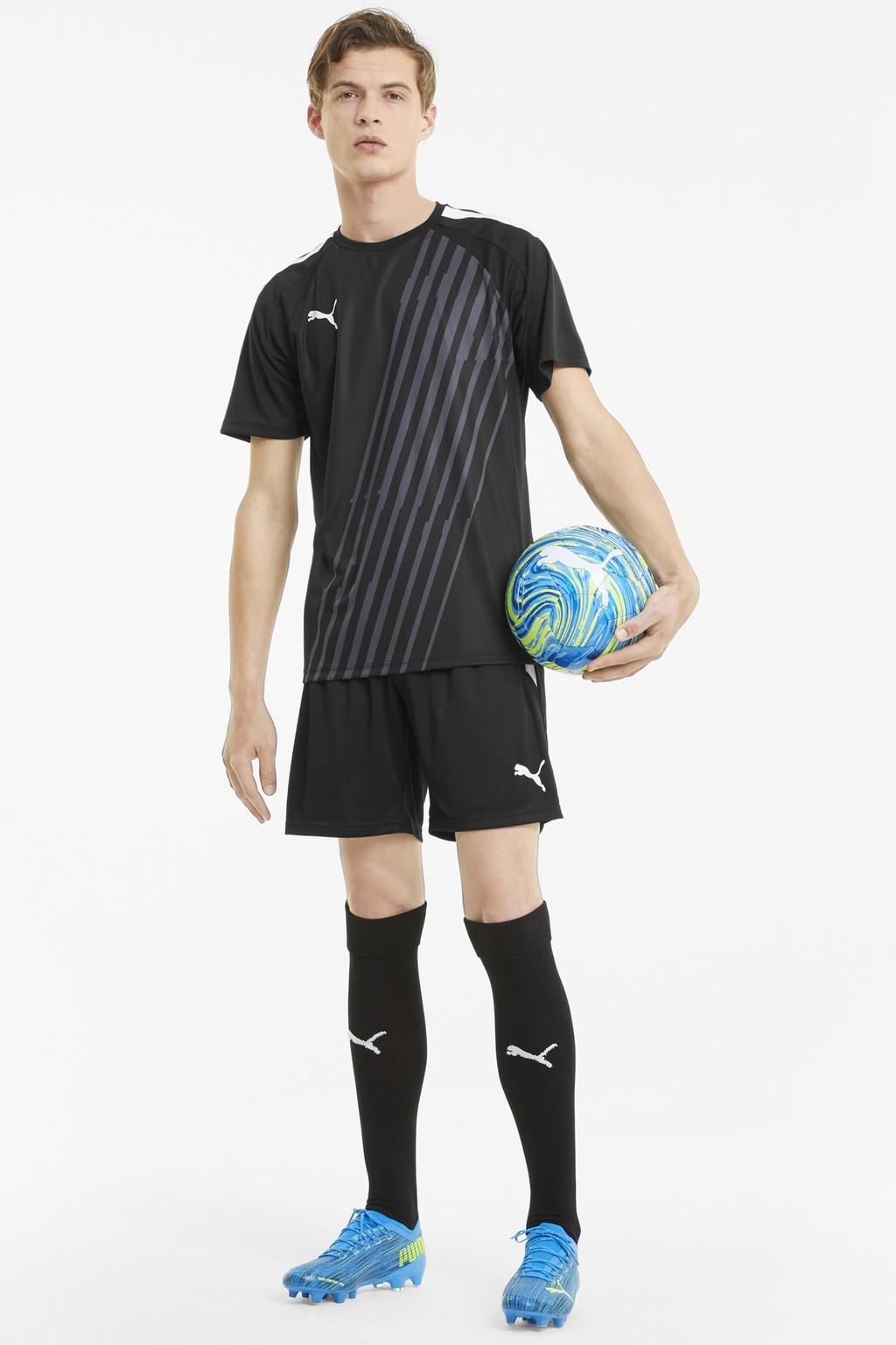 Zwart en witte heren Puma Senior sportshort teamLIGA van polyester met regular fit, regular waist en logo dessin