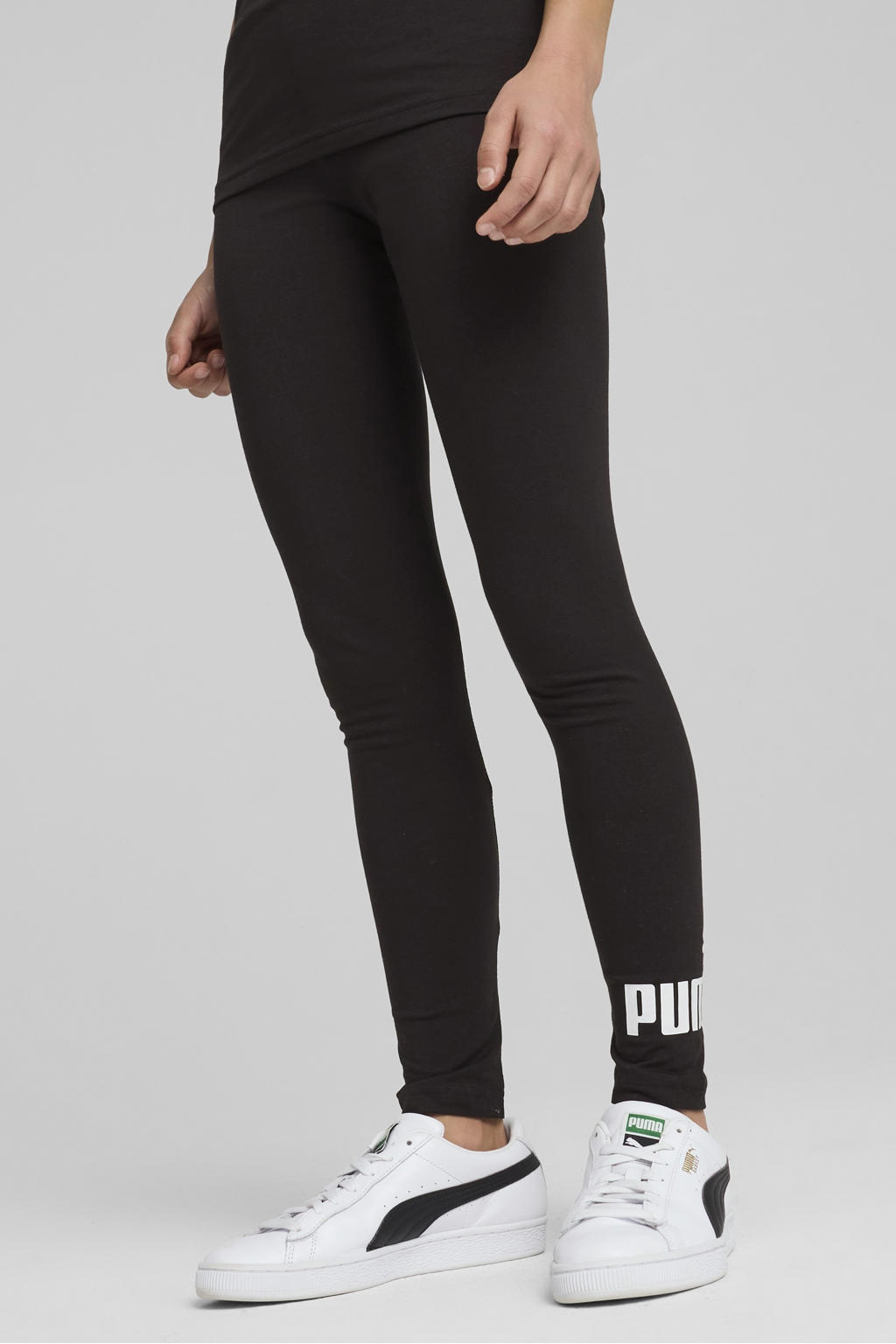 Zwarte meisjes Puma sportlegging van katoen met slim fit, regular waist, elastische tailleband en logo dessin