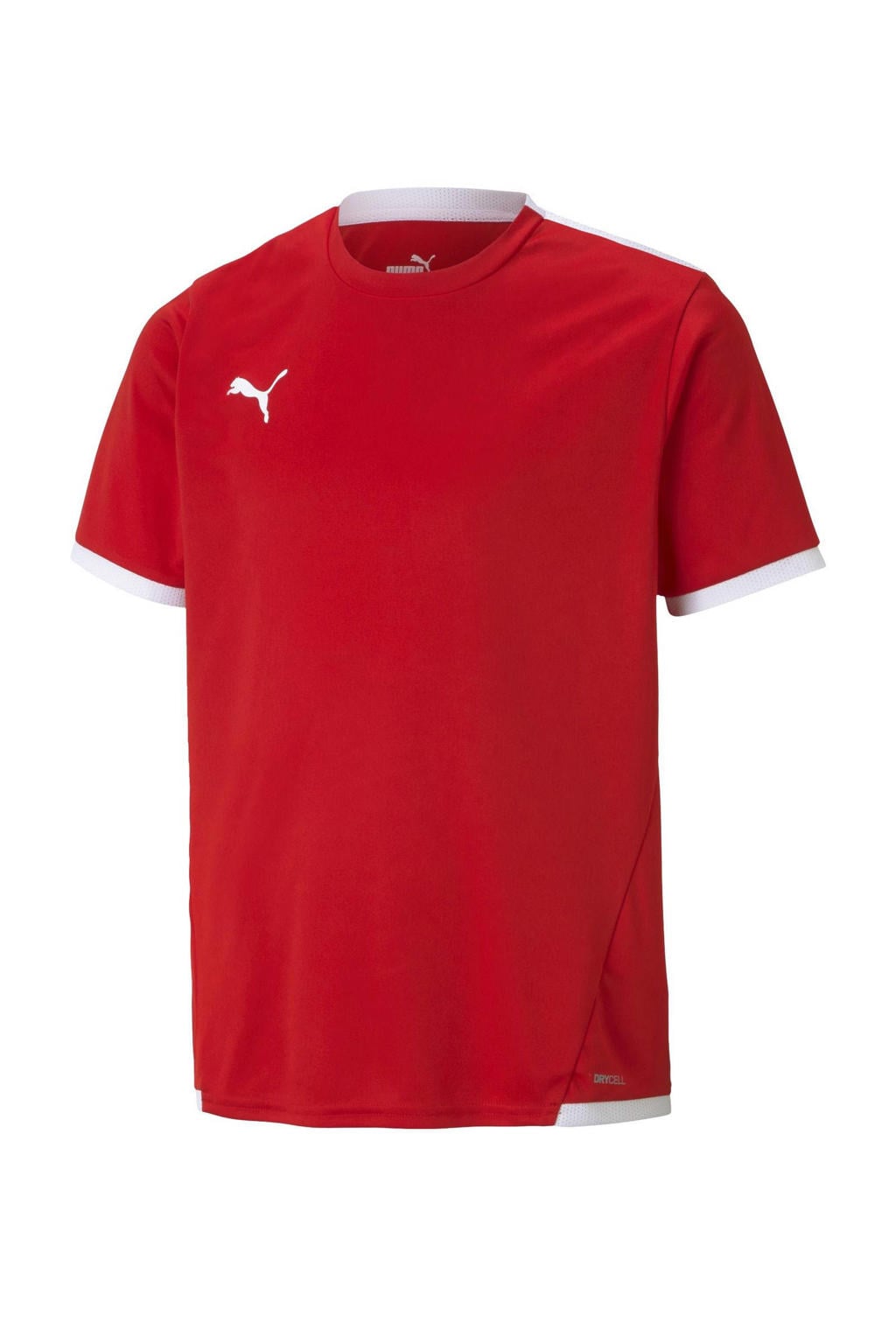 Rood en witte jongens en meisjes Puma junior voetbalshirt teamLIGA van polyester met effen, korte mouwen en ronde hals