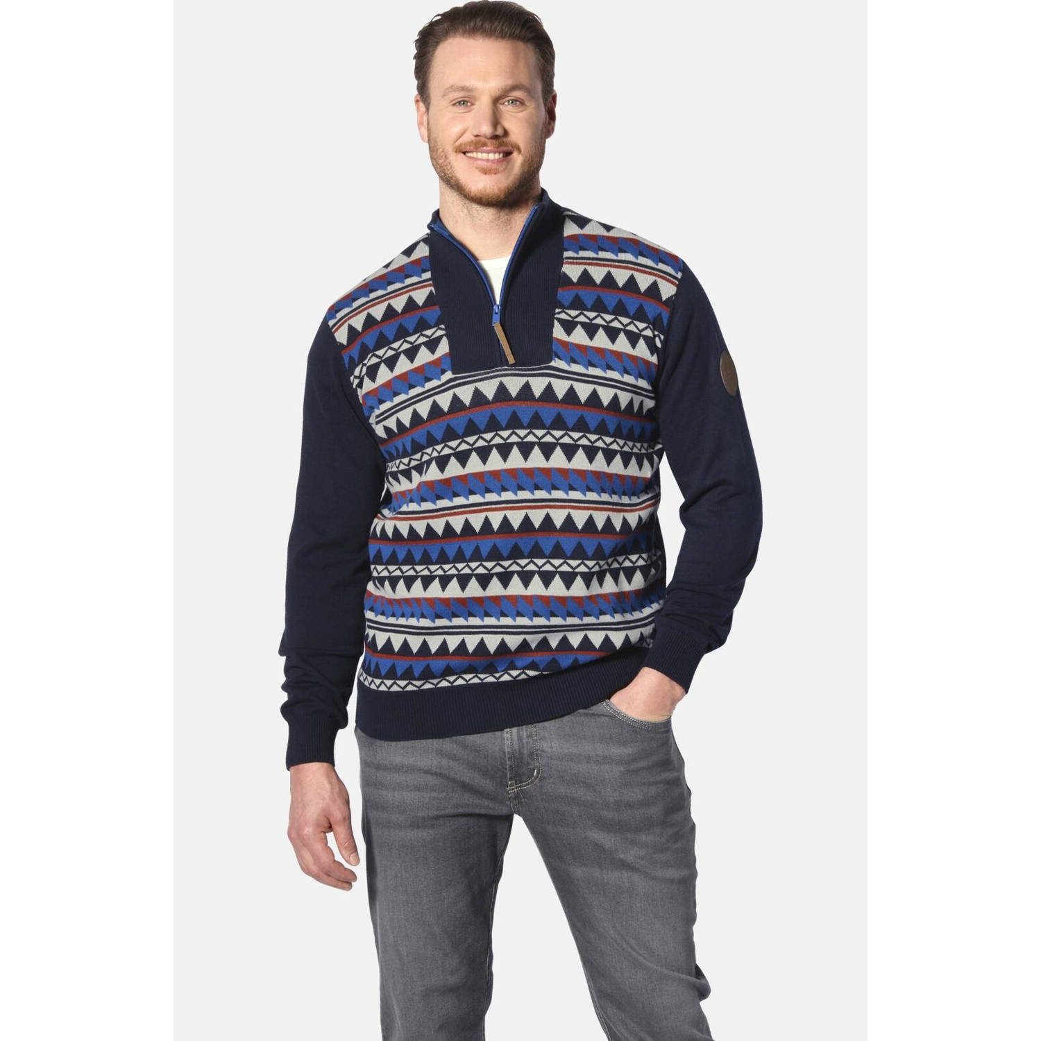 Jan Vanderstorm +FIT Collectie gebreide trui ERIKVALD Plus Size donkerblauw