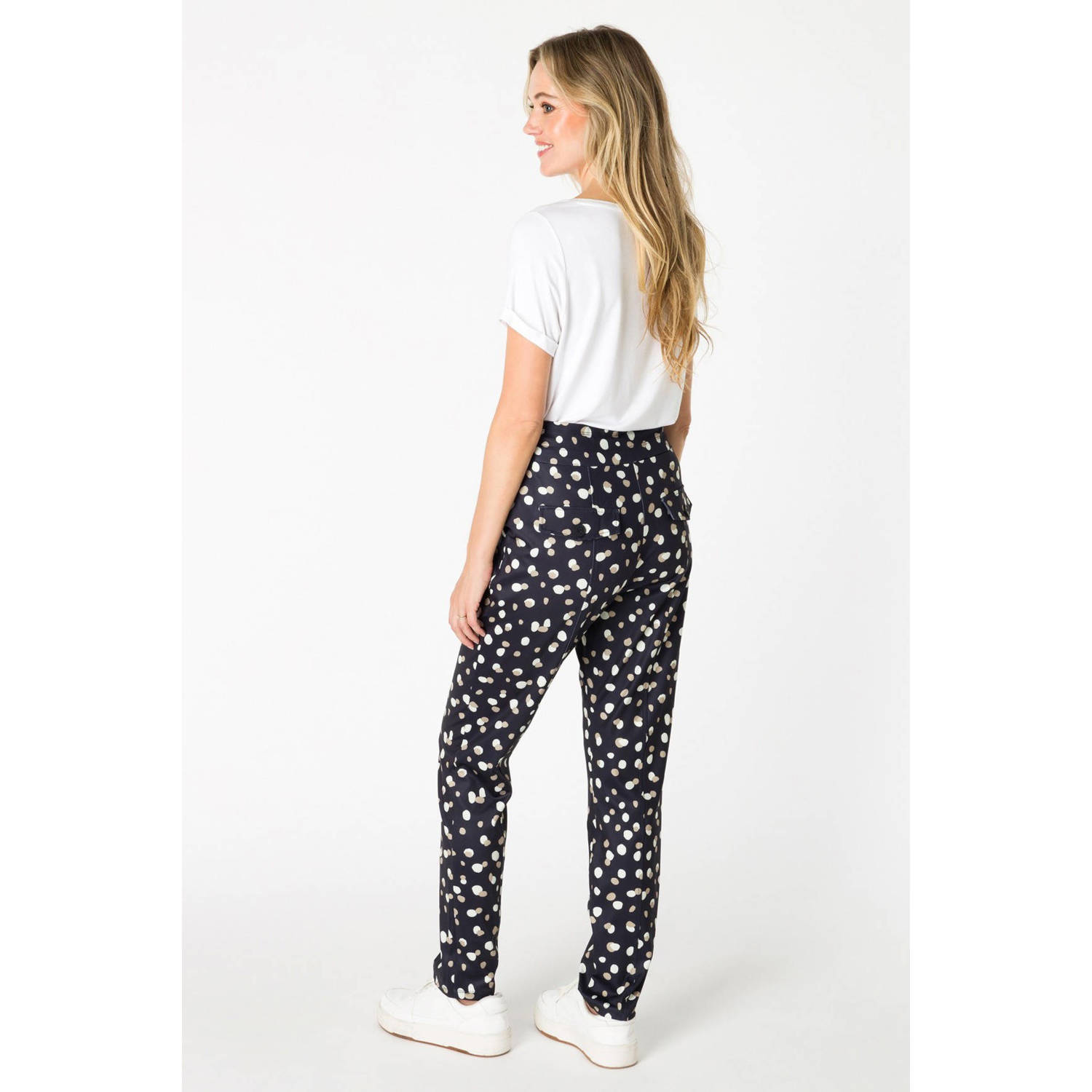 ES&SY slim fit broek met all over print zwart wit