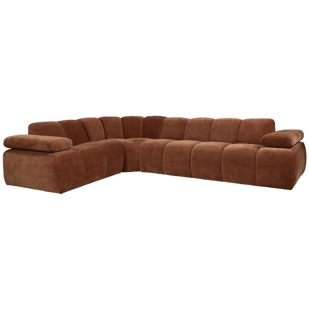 WOOOD WOOOD Mojo Hoekbank Links - Ribstof - Roest Bruin - 74x310x230