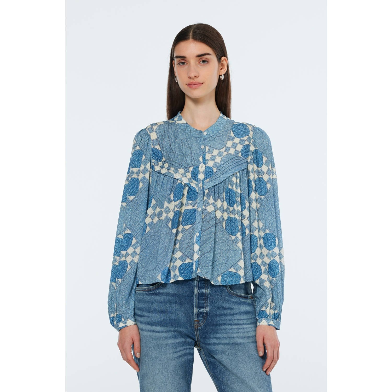 Scotch & Soda Pintuck Shirt Lange Mouw Blouse Blue Dames