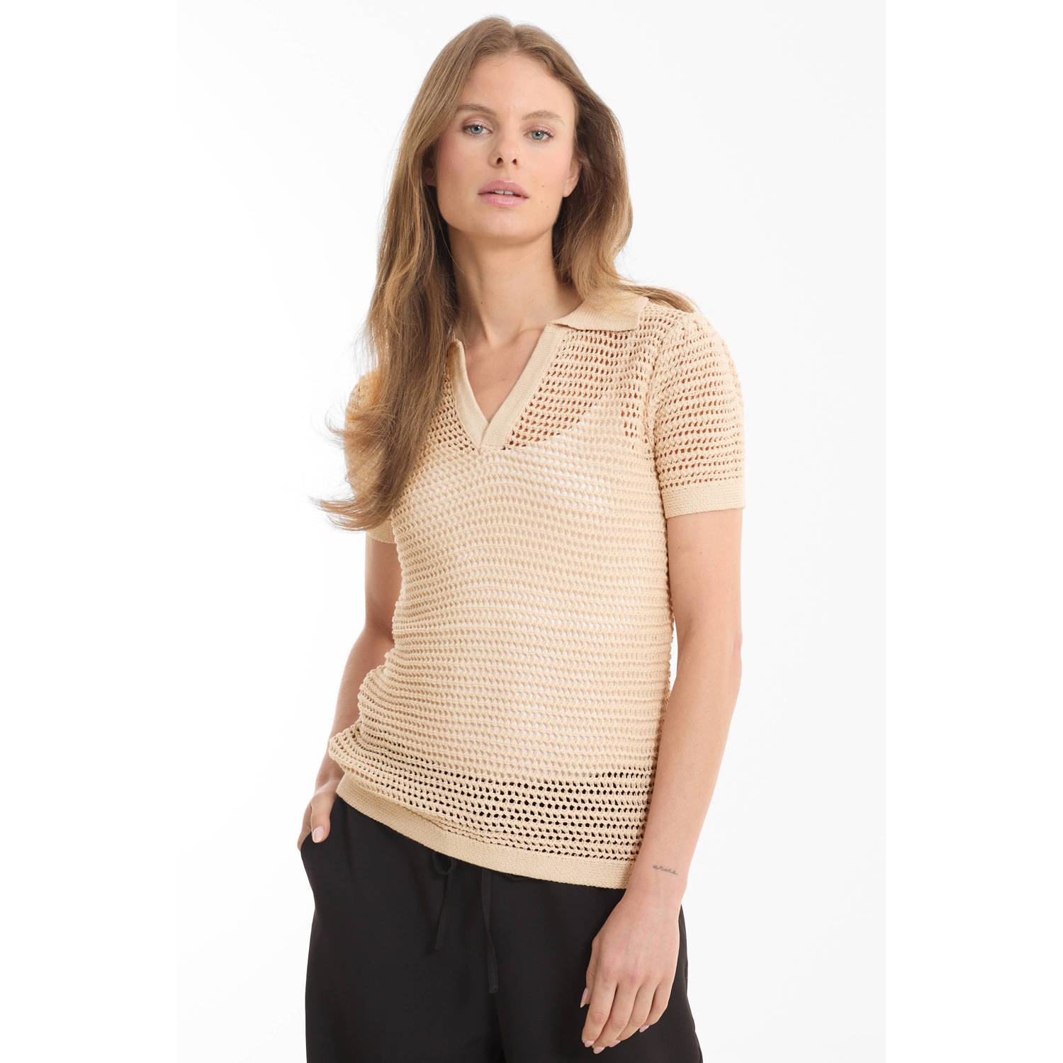 Anytime crochet polo beige