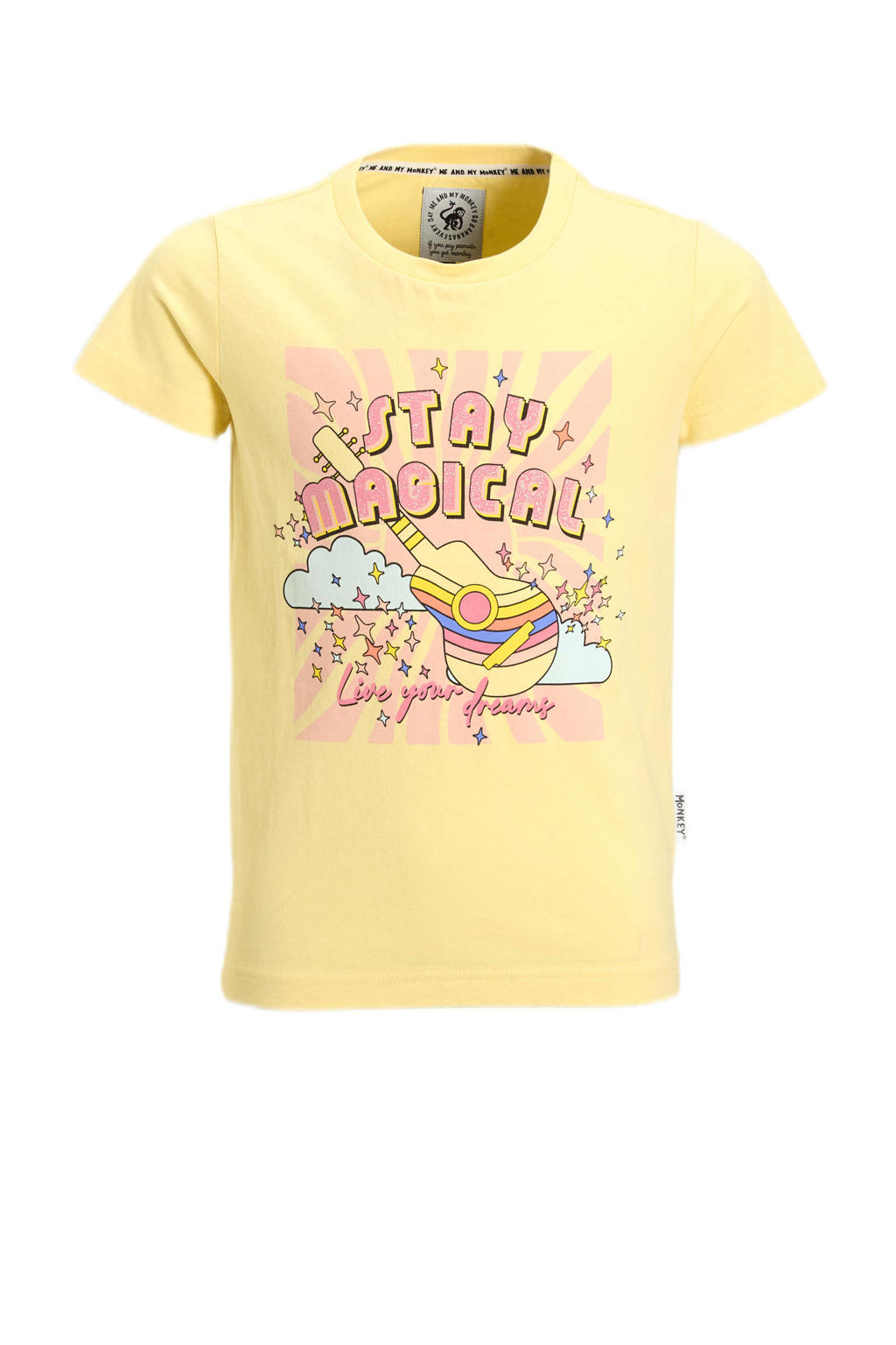 Gele meisjes Me & My Monkey Me & My Monkey T-shirt van katoen met printopdruk, korte mouwen en ronde hals