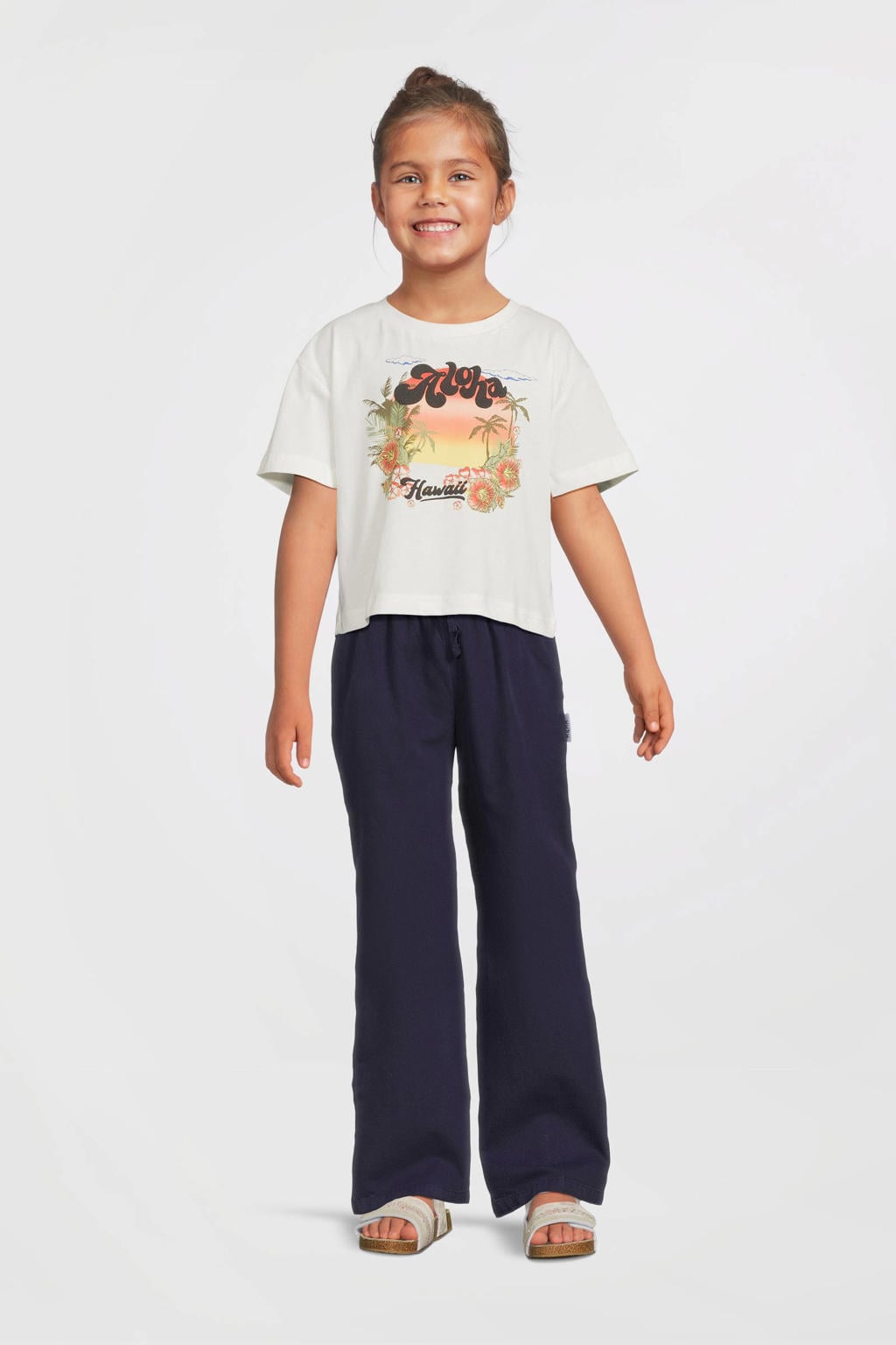 Witte meisjes Me & My Monkey boxy T-shirt van katoen met printopdruk, korte mouwen en ronde hals