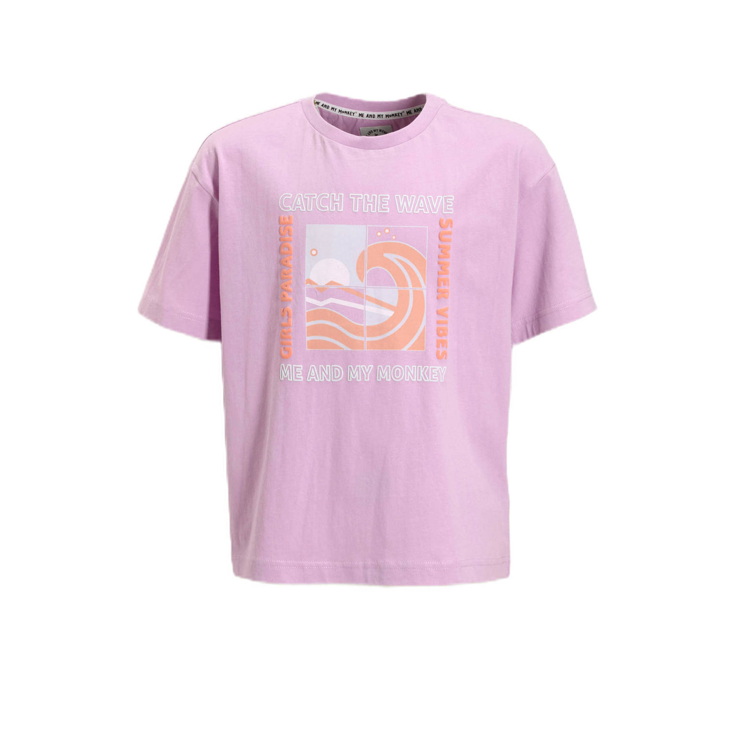 Me & My Monkey oversized T-shirt met printopdruk paars